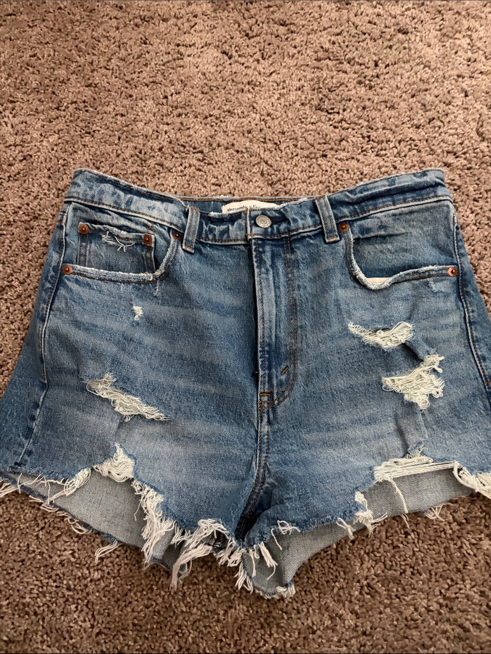 Abercrombie & Fitch Distressed Light Blue Denim Shorts